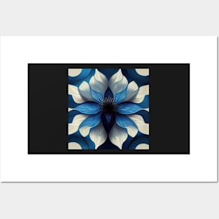 psychedelic flower, blue and white Posters and Art